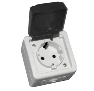 Priză cu Capac Gri IP54 – Montaj Aparat – Protecție Umiditate și Praf