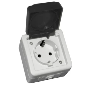 Priză cu Capac Gri IP54 – Montaj Aparat – Protecție Umiditate și Praf