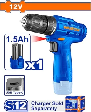 Masina de gaurit si insurubat cu acumulator (bormasina) Wadfow, 12V, 1.5 Ah, 750Rpm, 20Nm, include baterie, NU include incarcator