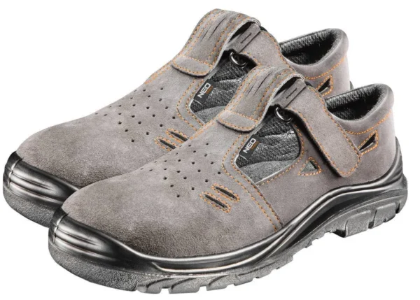 Sandale de Lucru din Piele, cu Bombeu Metalic, Crem