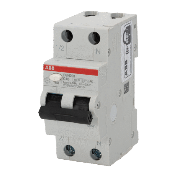 Întrerupător diferențial 16A 1P+N curba C 6kA 30mA – ABB DSH201