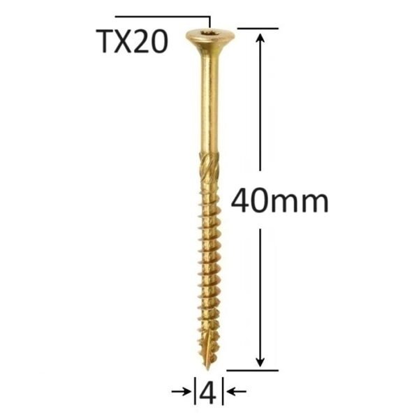 Șurub Dulgherie 4.0x40mm ZG TX20 | Fixare Precisa Lemn Cap Înecat
