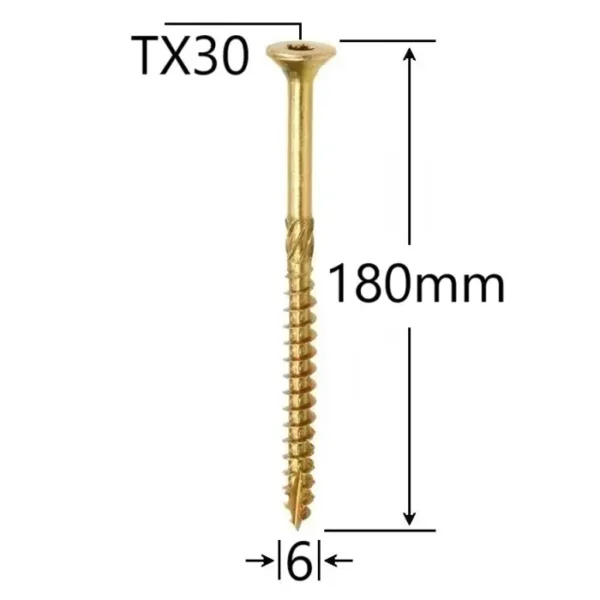 Șurub Dulgherie 6.0x180mm ZG TX30 | Fixare Puternică Lemn