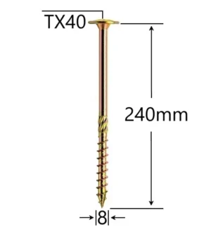 Șurub Dulgherie 8x240mm ZG TX40 | Fixare Robustă Lemn Masiv