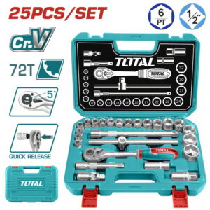 Trusă de Chei Tubulare 1/2" cu Antrenor - 25 Piese TOTAL Industrial
