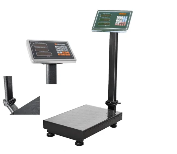 Cântar electronic Wolfson 350 Kg cu braț rabatabil și afișaj digital. Ideal pentru piețe, depozite sau ferme.
