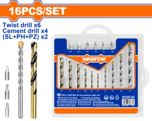 Set burghie și biți pentru metal/beton Wadfow, 16 buc