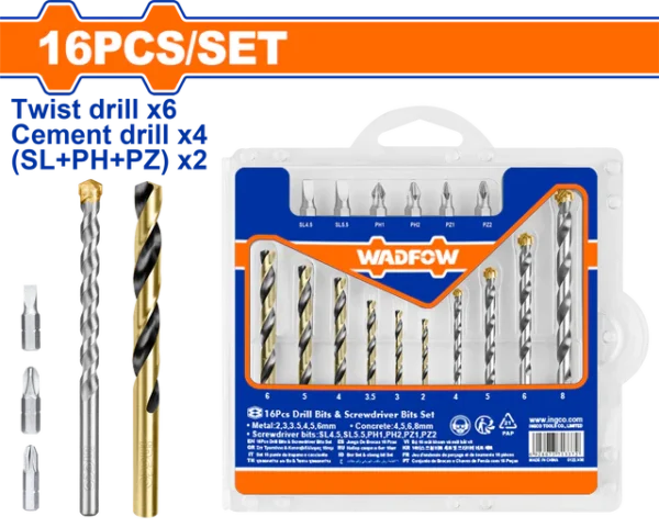 Set burghie și biți pentru metal/beton Wadfow, 16 buc
