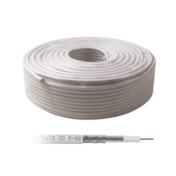 Coaxial RG6 Cu/Cu 75 Ω PVC alb, colac 100 m – Recber