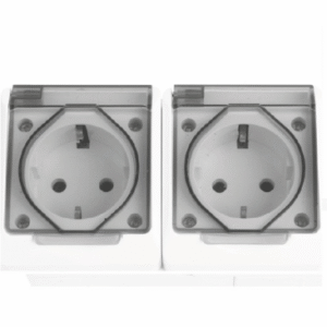 Priză Dublă cu Capac Gri IP54 – EL_EVA – Montaj Aparent