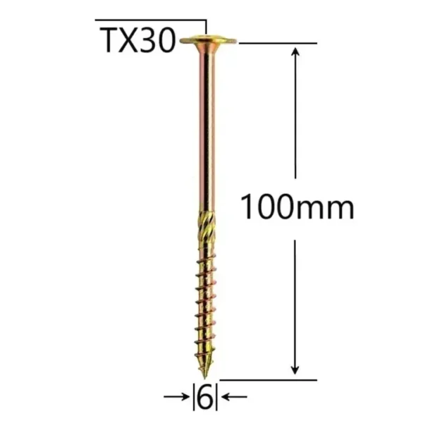Șurub Dulgherie 6.0x100 mm Zincat cu Cap TX30 – Fixare în Lemn