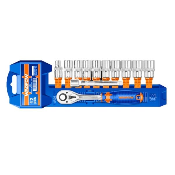 Trusa chei tubulare Wadfow, antrenor cu clichet, prelungitor, 1/2, otel Cr-V, 12 piese