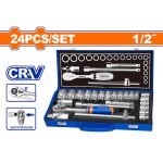 Trusa chei tubulare Wadfow, antrenor cu clichet, prelungitor, 1/2, 24 piese, Cr-V