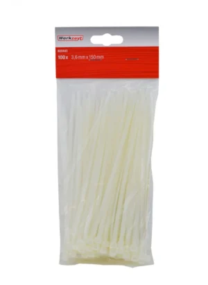 Set 100 Coliere de Cablu NV, 150x3.6 mm, Albe