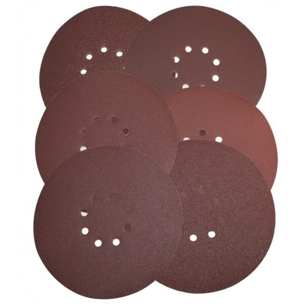 Set 6 discuri, hartie abraziva, 225mm, 8 gauri, diverse granulatii, Total