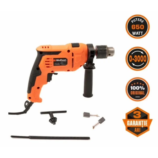 Mașină de Găurit cu Percuție Wolfson 650W | Putere și Versatilitate pentru Lucrări Solicitante