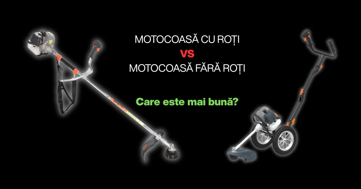 motocoasă cu roți vs fără roți pentru curte teren mare și iarbă deasă